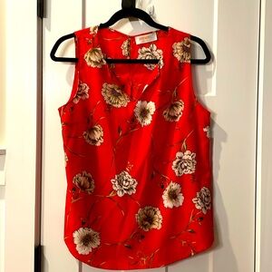 ReneeC - Size S - Sleeveless Poppy Red with Cream Flowers